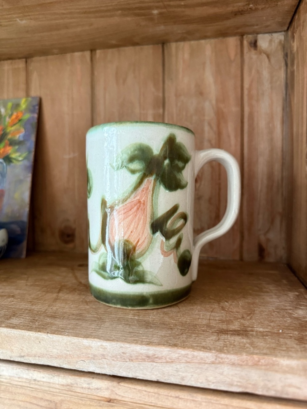 Hand-Painted Floral Ceramic coffee Mug - Green and Peach Louisville